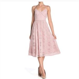 NSR Blush Pink A Line Lace Floral Midi Dress